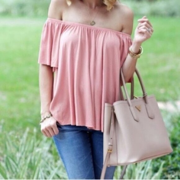Nordstrom BP Blouse XS Off Shoulder Raw Hem Dusty Rose Pink Boho Draped - Picture 1 of 5